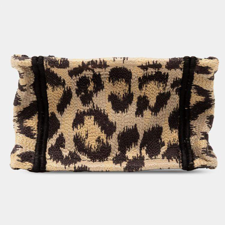Pre Owned Dior Brown Mizza Mini Embroidered Canvas Leopard Vertical Book Tote