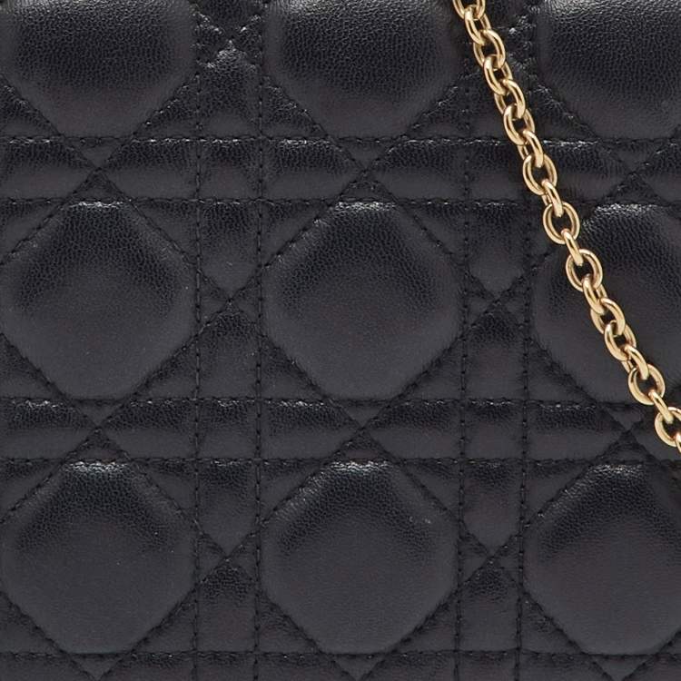 Pre Owned Dior Black Cannage Leather Lady Dior Chain Clutch