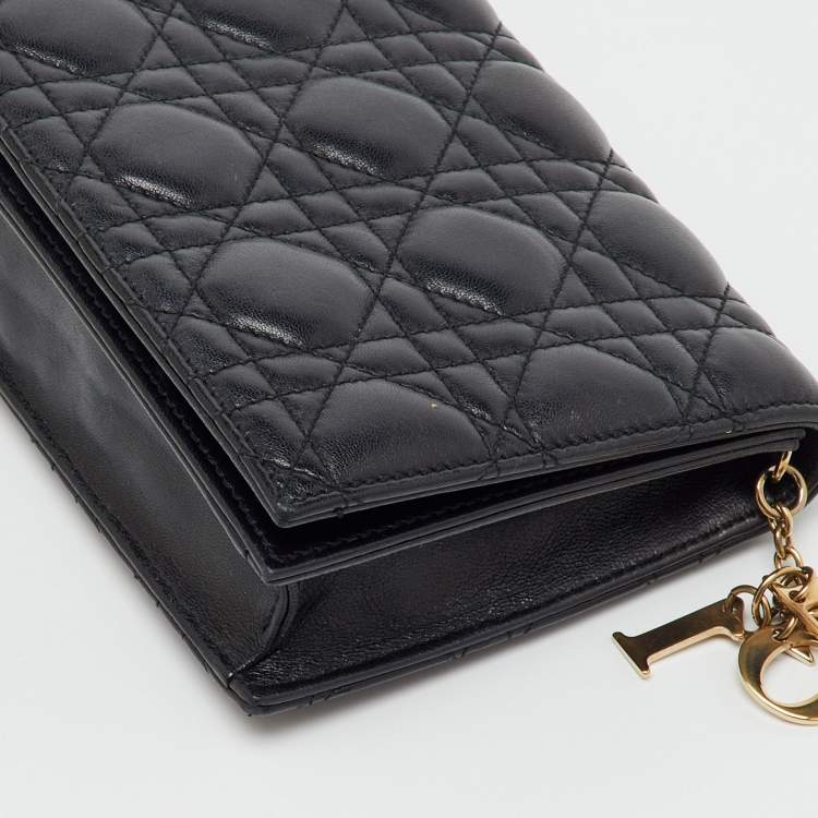 Pre Owned Dior Black Cannage Leather Lady Dior Chain Clutch