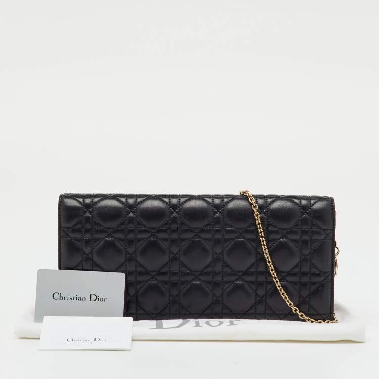 Pre Owned Dior Black Cannage Leather Lady Dior Chain Clutch