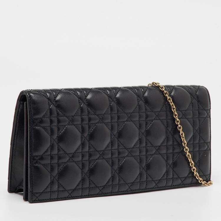 Pre Owned Dior Black Cannage Leather Lady Dior Chain Clutch