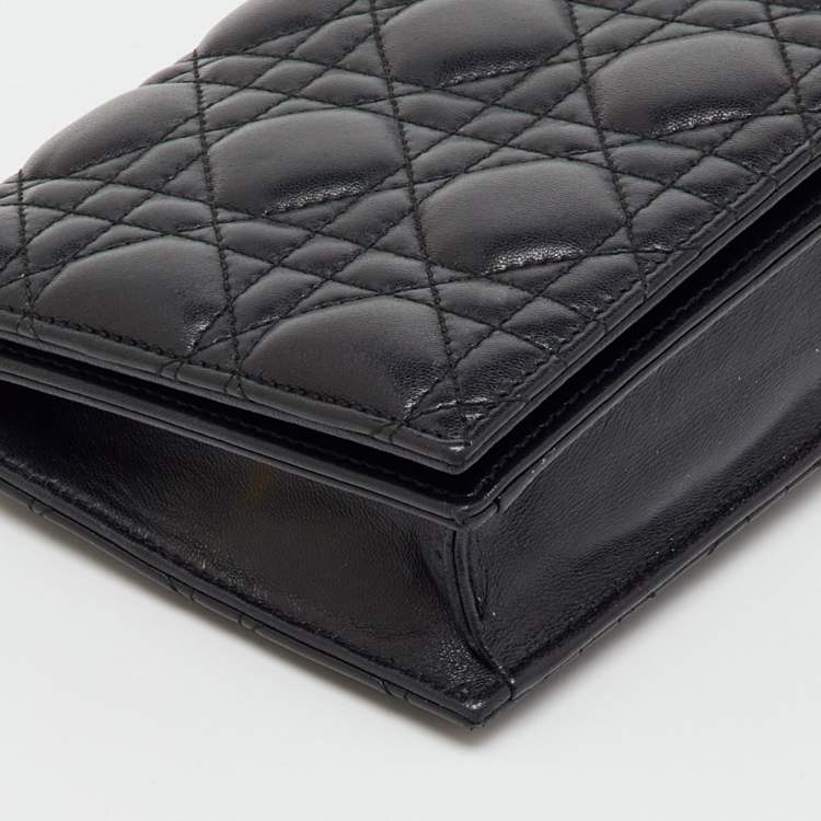Pre Owned Dior Black Cannage Leather Lady Dior Chain Clutch