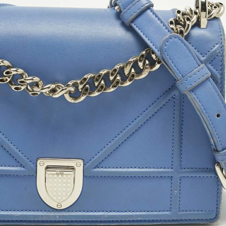 Pre Owned Dior Light Blue Cannage Leather Small Diorama Flap Bag