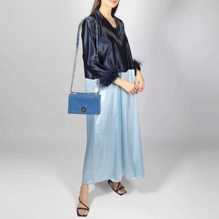 Pre Owned Dior Light Blue Cannage Leather Small Diorama Flap Bag