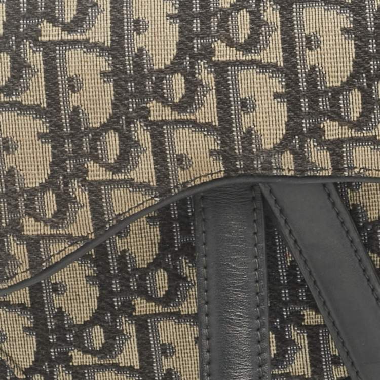 Pre Owned Dior Navy Blue Oblique Canvas and Leather Mini Saddle Bag