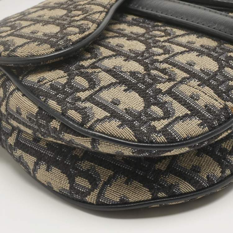 Pre Owned Dior Navy Blue Oblique Canvas and Leather Mini Saddle Bag