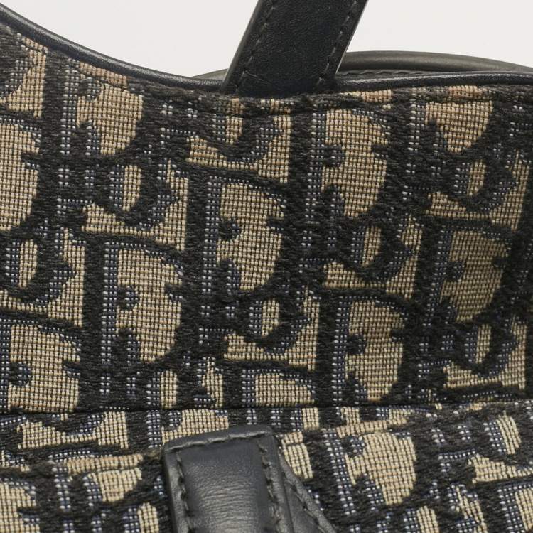 Pre Owned Dior Navy Blue Oblique Canvas and Leather Mini Saddle Bag