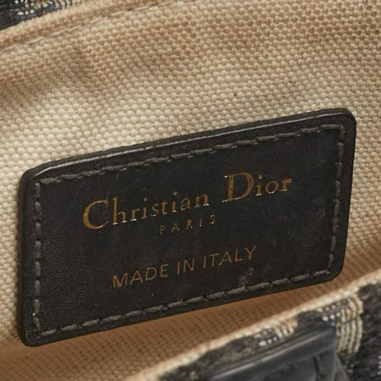 Pre Owned Dior Navy Blue Oblique Canvas and Leather Mini Saddle Bag