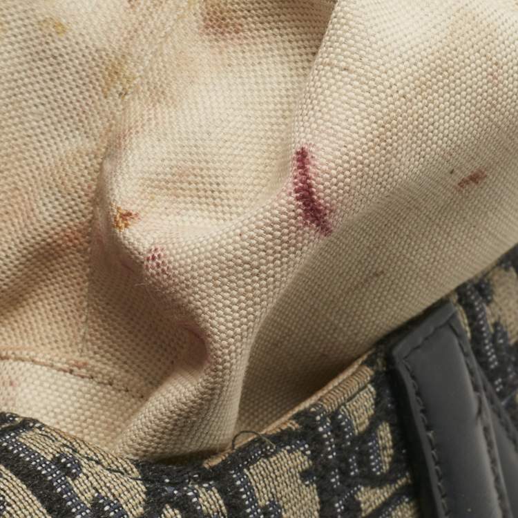 Pre Owned Dior Navy Blue Oblique Canvas and Leather Mini Saddle Bag