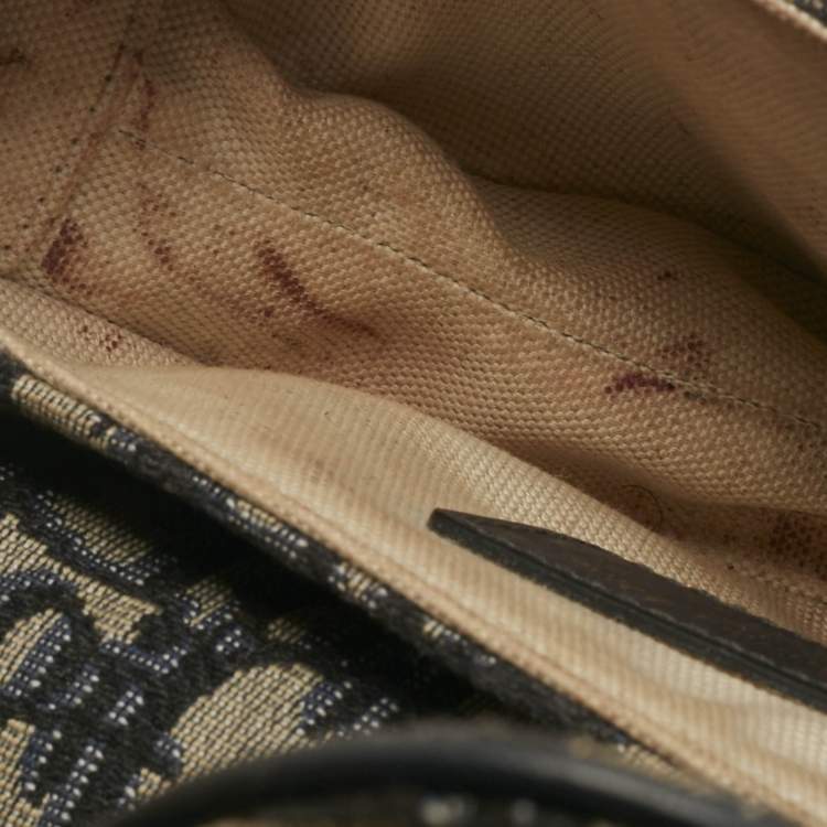 Pre Owned Dior Navy Blue Oblique Canvas and Leather Mini Saddle Bag