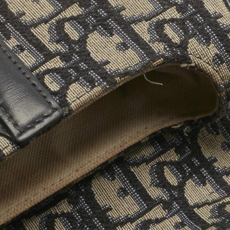 Pre Owned Dior Navy Blue Oblique Canvas and Leather Mini Saddle Bag