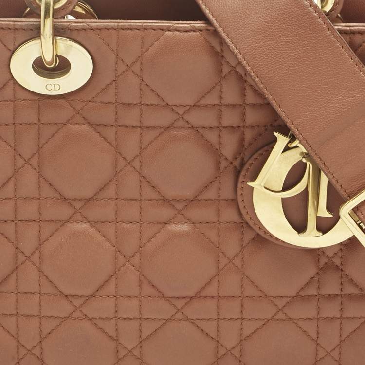 Pre Owned Dior Brown Cannage Leather Small Lady Dior Tote