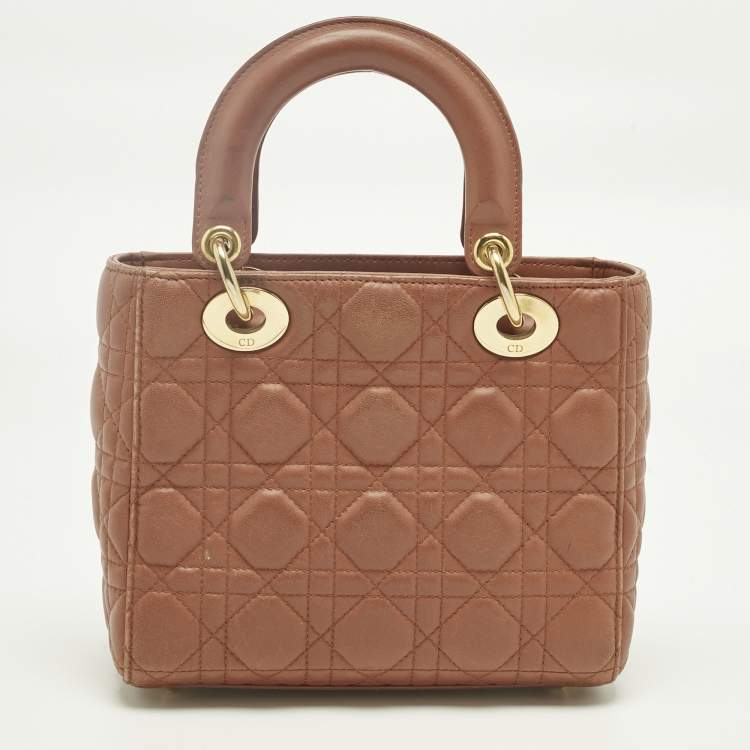 Pre Owned Dior Brown Cannage Leather Small Lady Dior Tote
