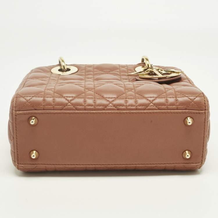 Pre Owned Dior Brown Cannage Leather Small Lady Dior Tote