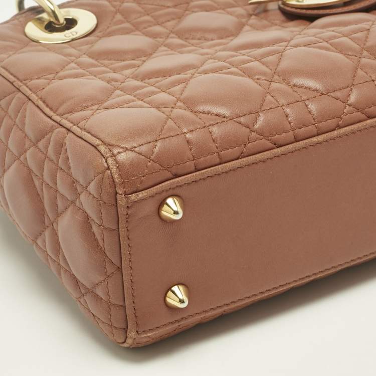 Pre Owned Dior Brown Cannage Leather Small Lady Dior Tote