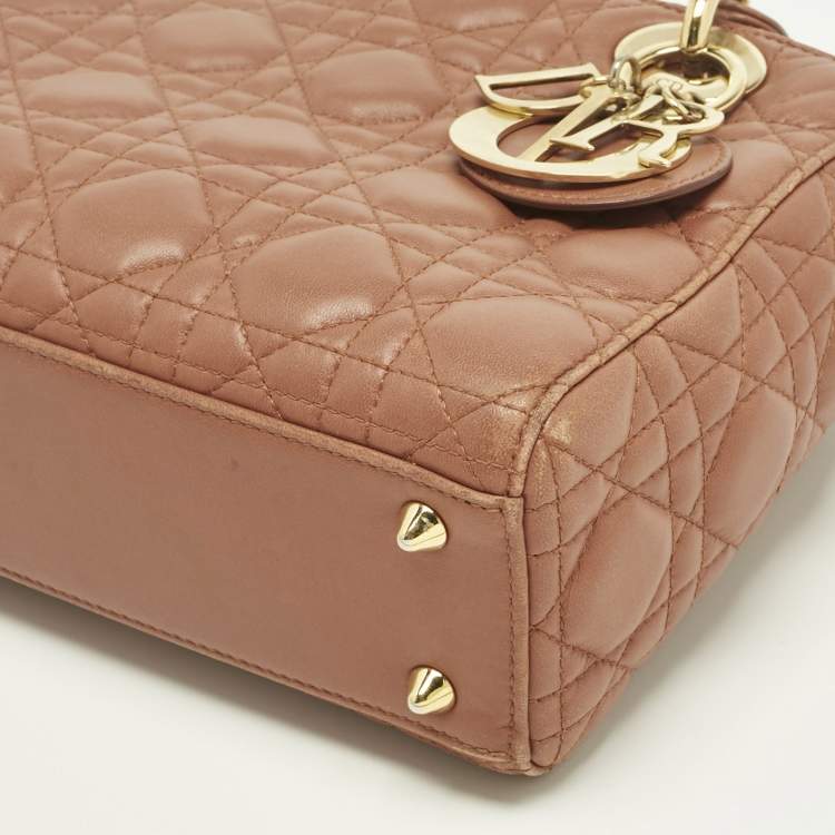 Pre Owned Dior Brown Cannage Leather Small Lady Dior Tote