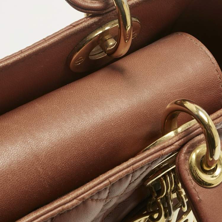 Pre Owned Dior Brown Cannage Leather Small Lady Dior Tote
