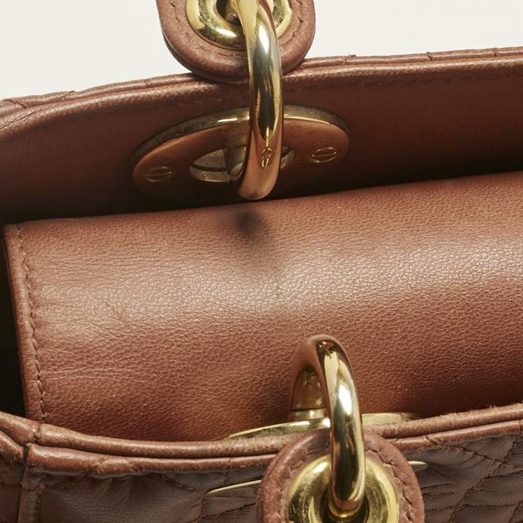 Pre Owned Dior Brown Cannage Leather Small Lady Dior Tote