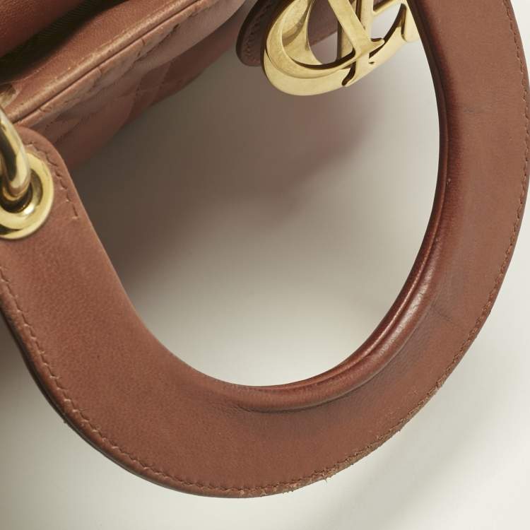 Pre Owned Dior Brown Cannage Leather Small Lady Dior Tote