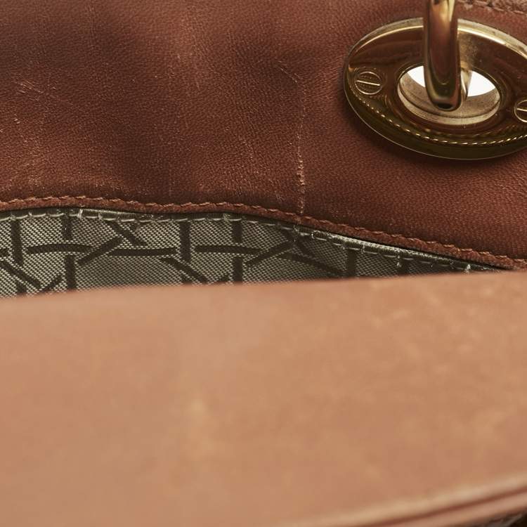 Pre Owned Dior Brown Cannage Leather Small Lady Dior Tote