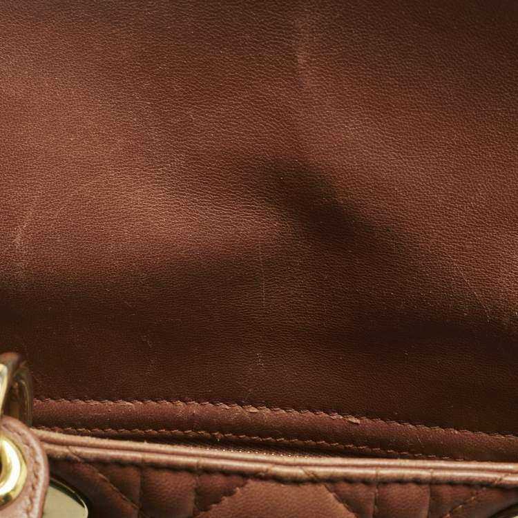 Pre Owned Dior Brown Cannage Leather Small Lady Dior Tote