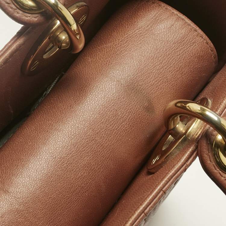 Pre Owned Dior Brown Cannage Leather Small Lady Dior Tote
