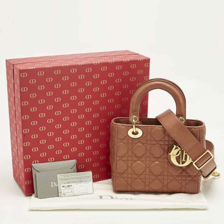 Pre Owned Dior Brown Cannage Leather Small Lady Dior Tote