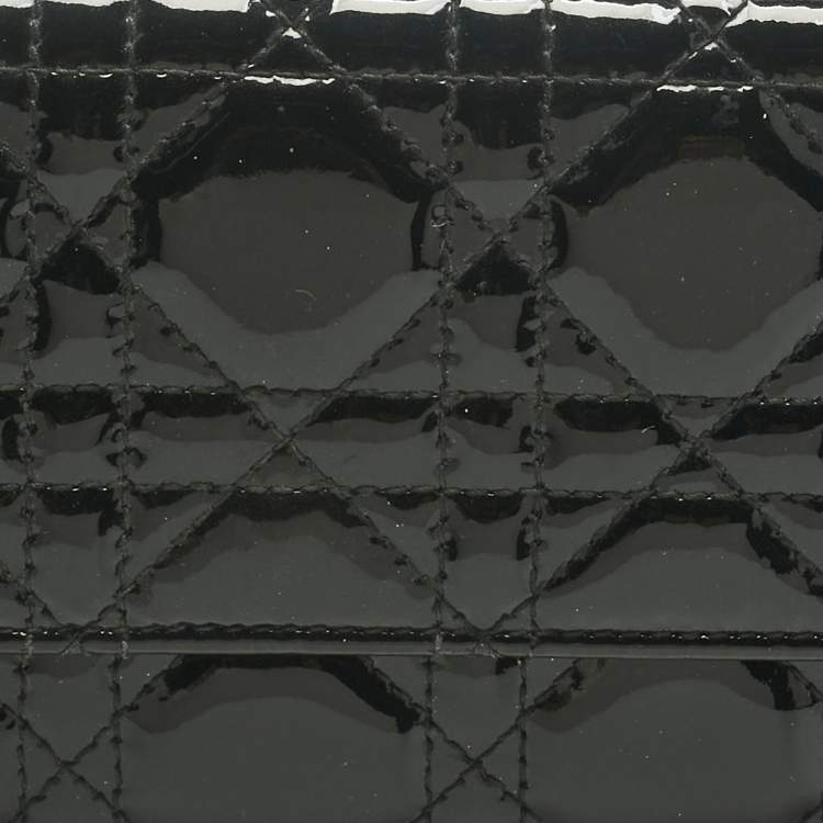 Pre Owned Dior Black Cannage Patent Leather Lady Dior Continental Wallet