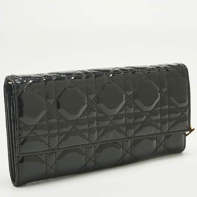 Pre Owned Dior Black Cannage Patent Leather Lady Dior Continental Wallet