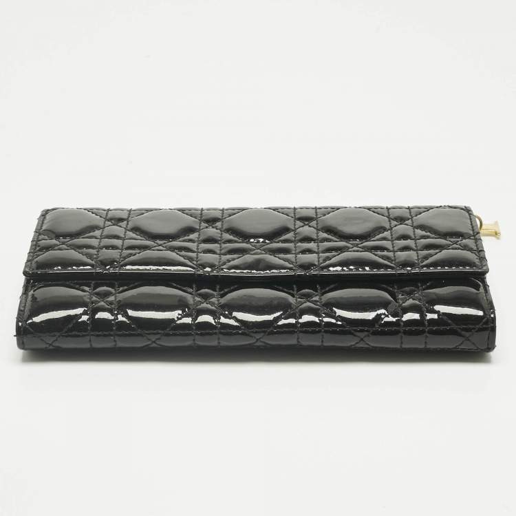 Pre Owned Dior Black Cannage Patent Leather Lady Dior Continental Wallet