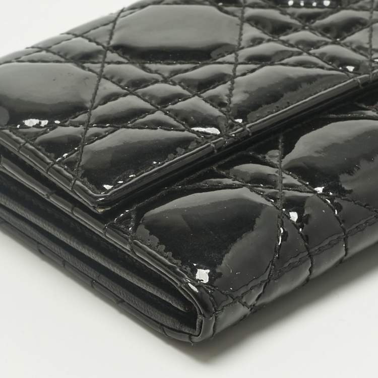 Pre Owned Dior Black Cannage Patent Leather Lady Dior Continental Wallet