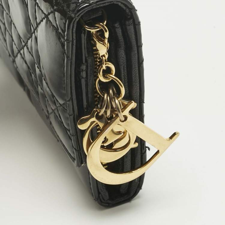 Pre Owned Dior Black Cannage Patent Leather Lady Dior Continental Wallet