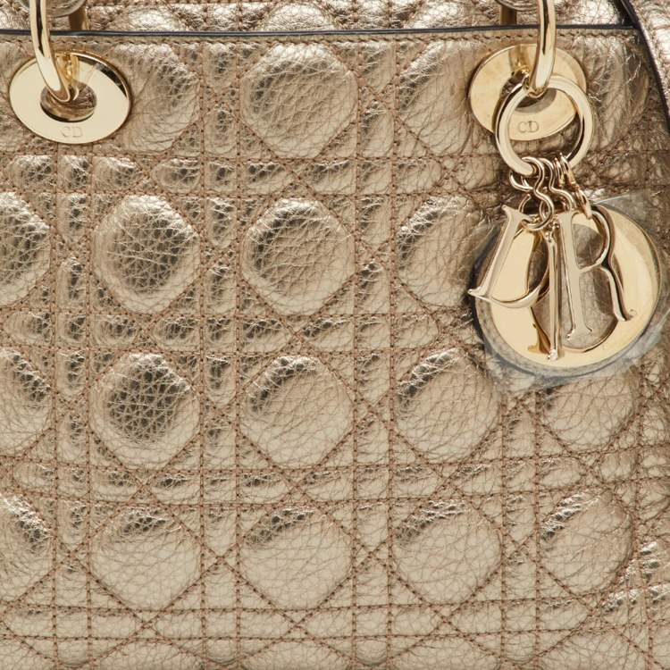 Pre Owned Dior Metallic Gold Cannage Soft Leather Medium Lady Dior Tote