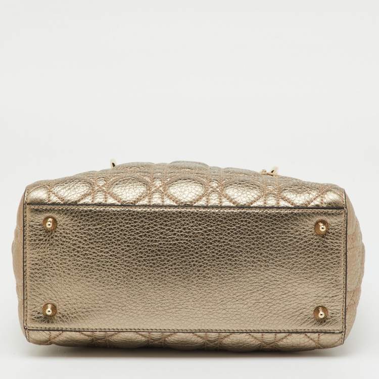 Pre Owned Dior Metallic Gold Cannage Soft Leather Medium Lady Dior Tote