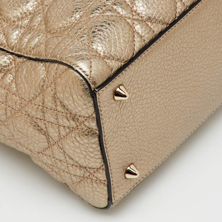 Pre Owned Dior Metallic Gold Cannage Soft Leather Medium Lady Dior Tote