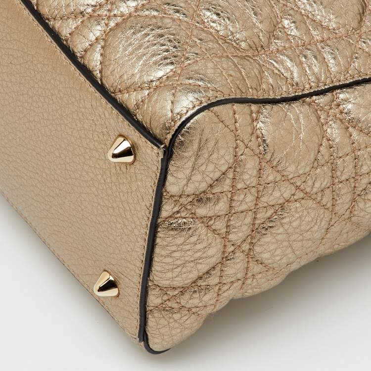 Pre Owned Dior Metallic Gold Cannage Soft Leather Medium Lady Dior Tote