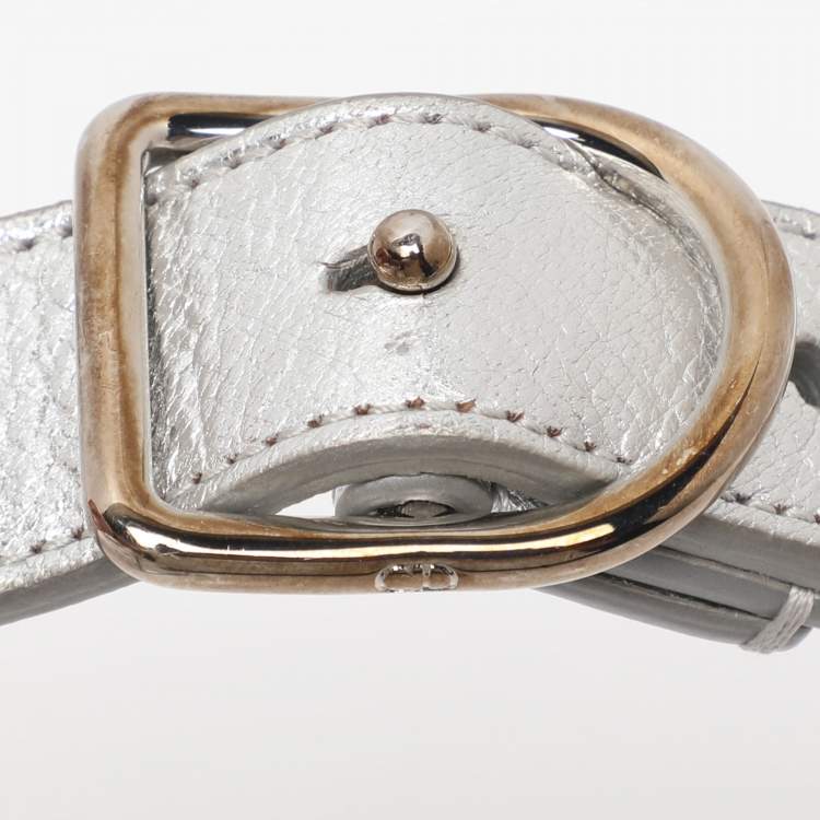 Pre Owned Dior Metallic Silver Leather Medium Diorever Bag