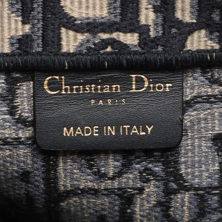 Pre Owned Dior Navy Blue Oblique Embroidered Canvas Medium Book Tote