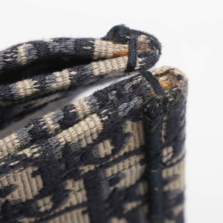 Pre Owned Dior Navy Blue Oblique Embroidered Canvas Medium Book Tote