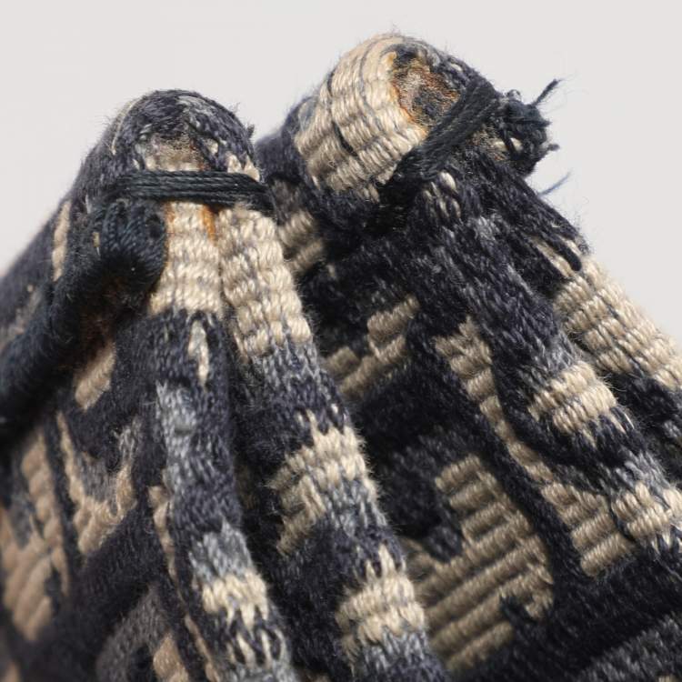 Pre Owned Dior Navy Blue Oblique Embroidered Canvas Medium Book Tote