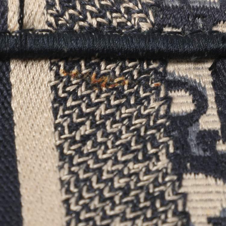 Pre Owned Dior Navy Blue Oblique Embroidered Canvas Medium Book Tote
