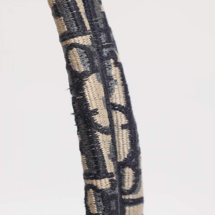 Pre Owned Dior Navy Blue Oblique Embroidered Canvas Medium Book Tote