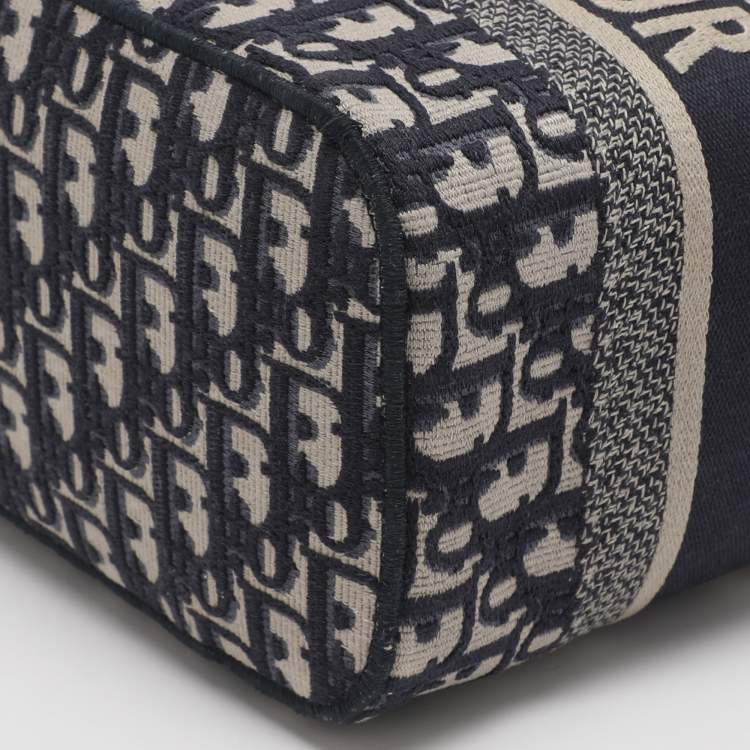 Pre Owned Dior Blue Oblique Canvas Travel Vanity Case Top Handle Bag