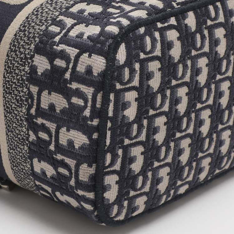 Pre Owned Dior Blue Oblique Canvas Travel Vanity Case Top Handle Bag