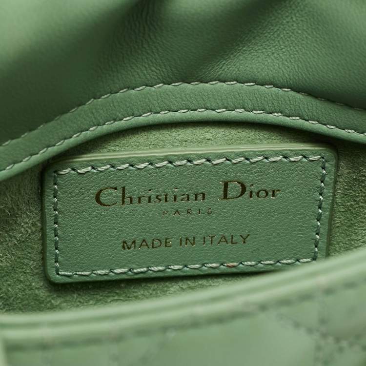 Pre Owned Dior Green Cannage Leather Micro Lady Dior Tote