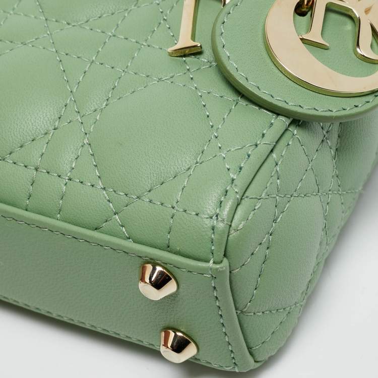 Pre Owned Dior Green Cannage Leather Micro Lady Dior Tote