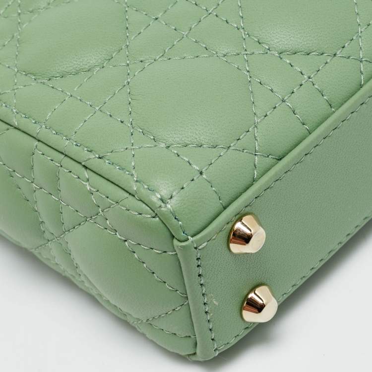 Pre Owned Dior Green Cannage Leather Micro Lady Dior Tote