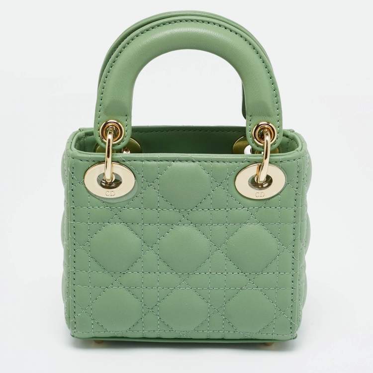 Pre Owned Dior Green Cannage Leather Micro Lady Dior Tote