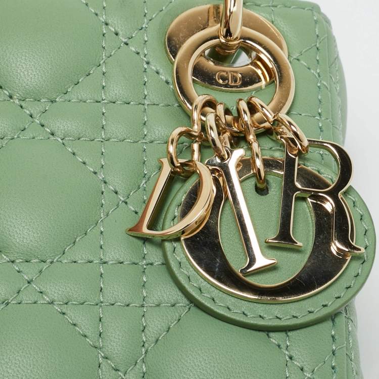 Pre Owned Dior Green Cannage Leather Micro Lady Dior Tote