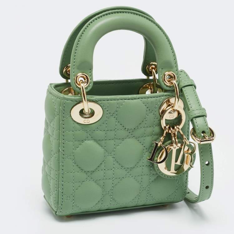 Pre Owned Dior Green Cannage Leather Micro Lady Dior Tote